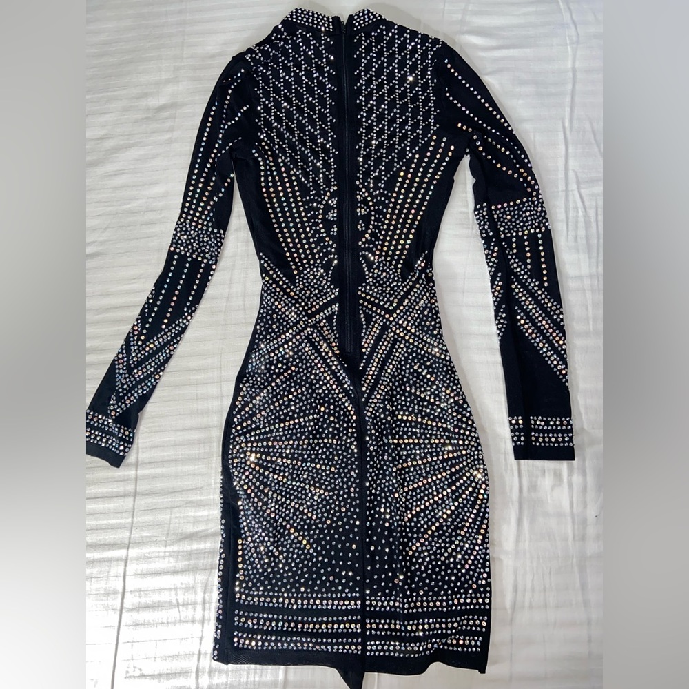 Fashion nova rhinestone black body-con dress long sleeve bodycon - Picture 3 of 5
